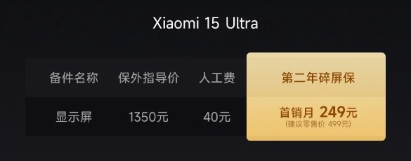 首销打五折！小米15 Ultra第二年碎屏保服务上线：仅249元